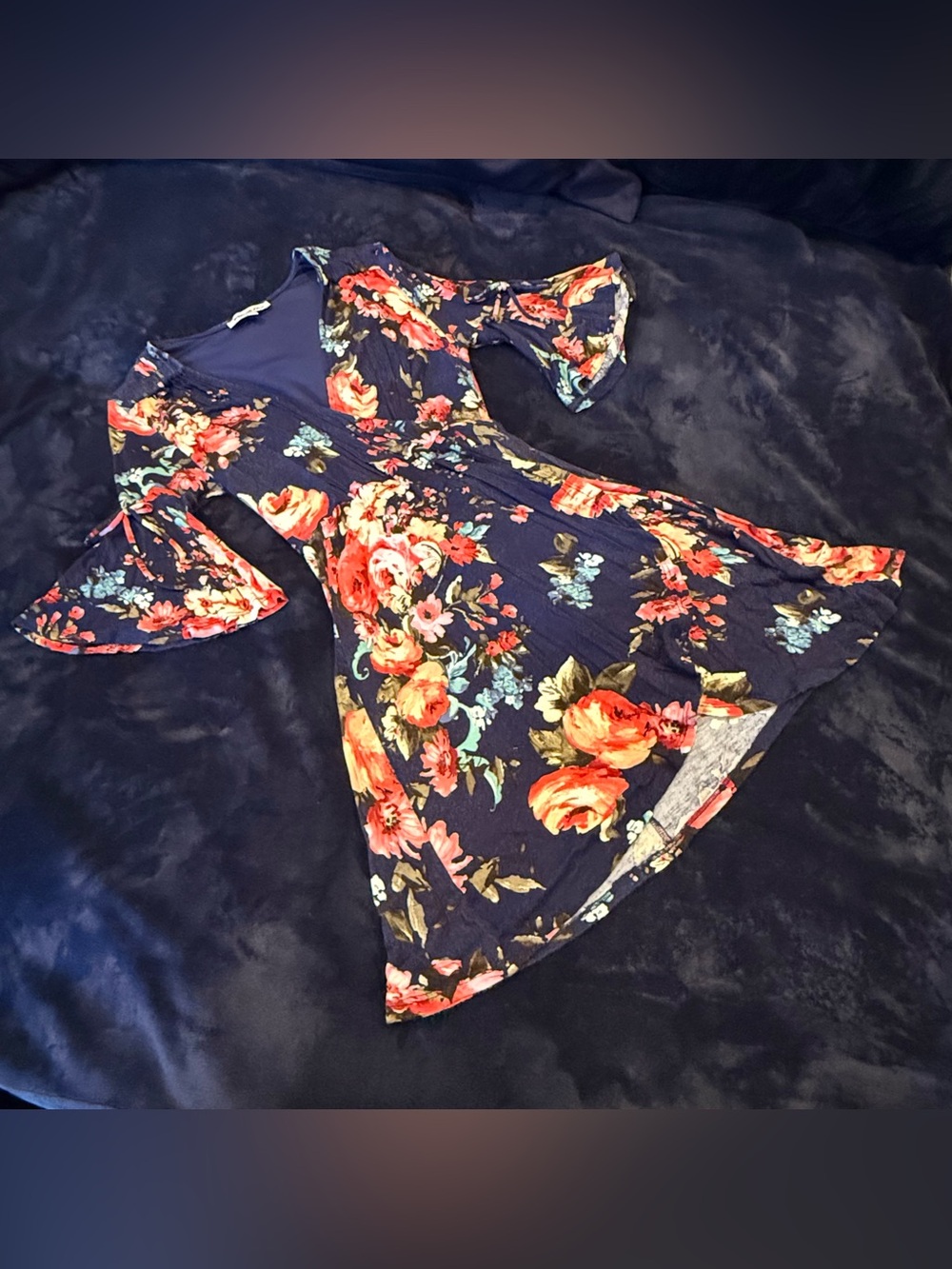 Navy Blue faux wrap floral dress-